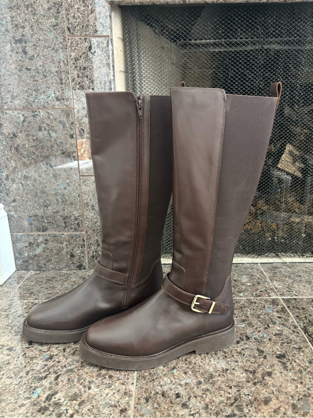Maeve Dark Brown Riding Boots with Buckle